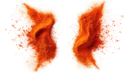 Two abstract fiery wings with glowing embers isolated on transparent background