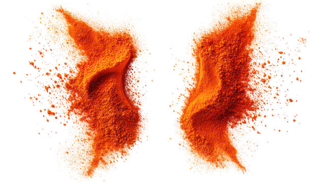 Two abstract fiery wings with glowing embers isolated on transparent background