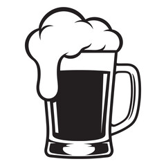 Dark beer mug overflowing with frothy white foam