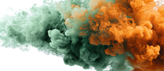 Abstract orange and teal smoke explosion isolated on transparent background