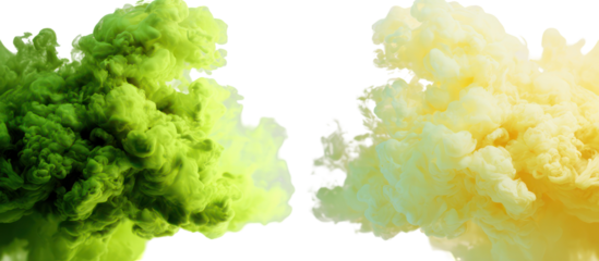 Two colorful ink clouds swirling in water isolated on transparent background