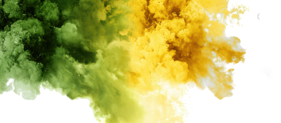 Green and yellow abstract paint splash isolated on transparent background