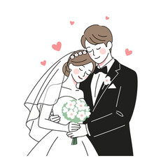 Tender Embrace of a Happy Wedding Couple