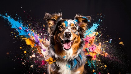 A joyful dog with its mouth wide open, tongue lolling out, and ears flapping in the wind, exuding excitement as it runs through a sunny park.