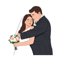 Tender Embrace of a Happy Wedding Couple