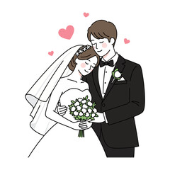 Tender Embrace of a Happy Wedding Couple