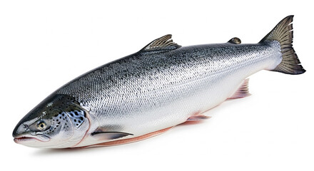 Fresh whole raw atlantic salmon fish on white
