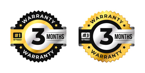Premium 3 months warranty circle badge vector with black, gold and silver colors. Perfect for product guarantee, icon, logo, symbol, seal, stickers, quality assurance, label, certification