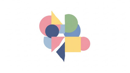 Abstract geometric shapes in a vibrant color palette forming a playful and creative composition on a white background, modern design element
