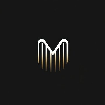 Minimalist stylized letter m logo with vertical lines forming a gradient from white to gold on a black background