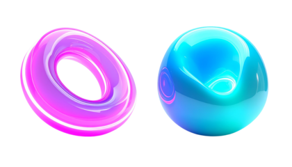  Glass-Like Neon Fluid Shape Set – isolated on transparent background