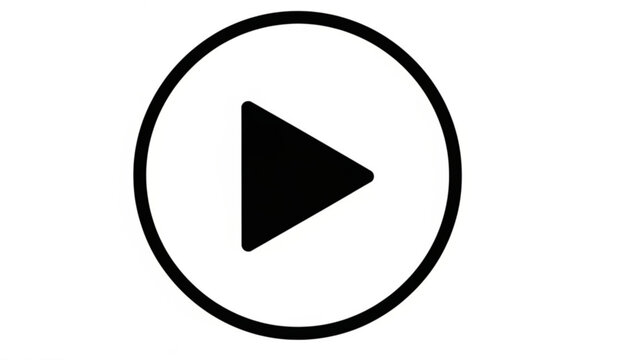 A clean, modern play button icon, rendered in black and white, signifies the start of media playback, often used for videos, audio, or interactive content