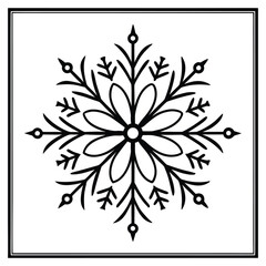 A black silhouette of a snowflake border