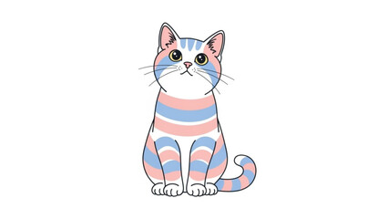 An endearing cartoon illustration of a seated cat, showcasing the transgender flag's colors in its fur, against a clean white backdrop, evoking a sense of inclusivity and pride