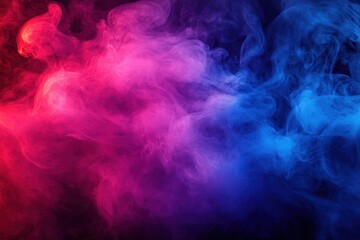 Swirling red, pink, purple, and blue smoke on a dark black background creating a misty, atmospheric, and mysterious effect