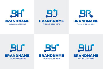 Letters BH BJ BR BU BY BW Technology Logo, symbolizing innovation, digital growth, and connectivity