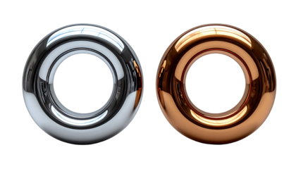 Metallic 3D Torus Rings Duo – isolated on transparent background