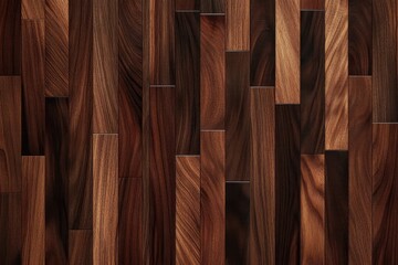 Close-up of a polished dark wooden floor with varied rich brown tones and natural wood grain patterns arranged in staggered rectangular planks