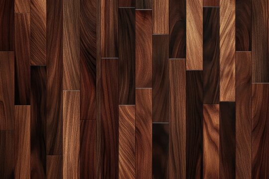 Close-up of a polished dark wooden floor with varied rich brown tones and natural wood grain patterns arranged in staggered rectangular planks