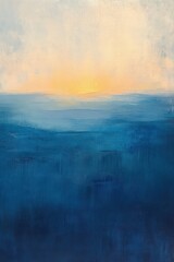 Fototapeta premium Abstract serene landscape with layered blue hills beneath a soft pastel sunrise or sunset sky, evoking calm and peaceful emotions