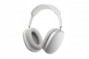 White over-ear modern wireless headphones floating, listening to music and audio, portable sound technology