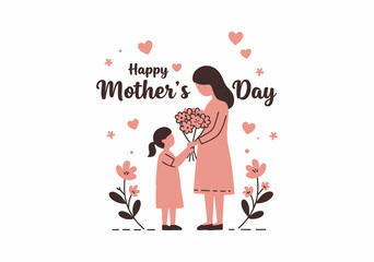 Happy Mother and Daughter Embracing with Flowers