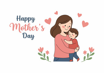 Happy Mother and Daughter Embracing with Flowers