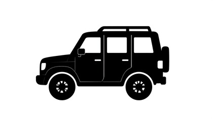 Silhouette of a four-door, rugged SUV on a white backdrop