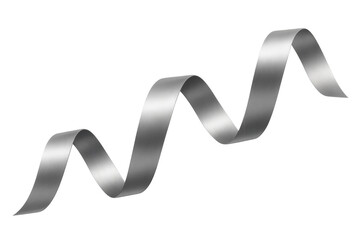 Silver metallic ribbon flowing twisting with transparent background