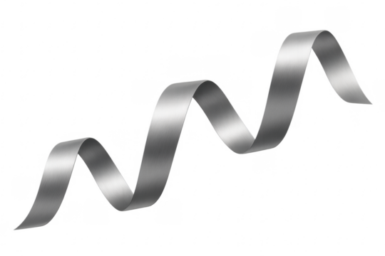 Silver metallic ribbon flowing twisting with transparent background - Powered by Adobe