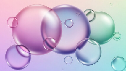 Abstract illustration of colorful, transparent soap bubbles in a gradient background, suitable for diverse design projects