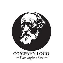 Classic Old Man Logo Symbol in Black on White Background with Vintage and Minimalist Design