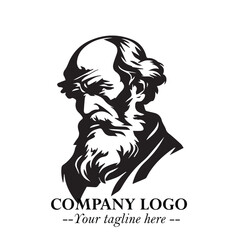 Classic Old Man Logo Symbol in Black on White Background with Vintage and Minimalist Design