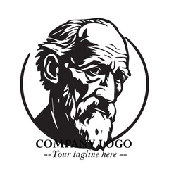 Classic Old Man Logo Symbol in Black on White Background with Vintage and Minimalist Design