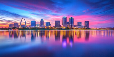 Fototapeta premium Iconic cityscape featuring St. Louis against a river backdrop.