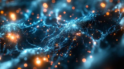 Abstract glowing neural network with vibrant particles - Powered by Adobe