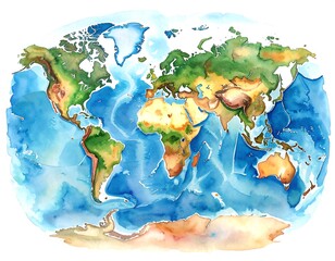 Watercolor World Map - A Vibrant Depiction of Global Geography.
