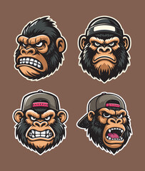 Aggressive Gorilla Head Cartoon Stickers
