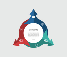 3 elements infographic comparison diagram with outline circle with arrow spreading all direction with 3 step for slide presentation