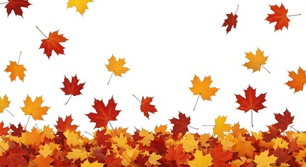 Illustration of falling autumn leaves isolated on white background create a seasonal border