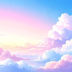 A vibrant sky filled with fluffy white clouds, illuminated by the warm golden rays of the sun peeking through, creating a serene and uplifting atmosphere.