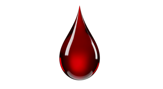 Single red blood drop isolated on transparent background