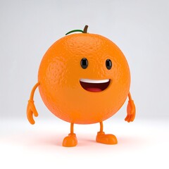 A vibrant, plush toy orange with a textured surface, featuring a bright green leaf on top, perfect for children's playtime and imaginative adventures.