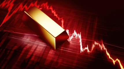 Economic Decline: A visual metaphor of financial downturn, the image features a gold bar amidst a descending graph, symbolizing economic instability.