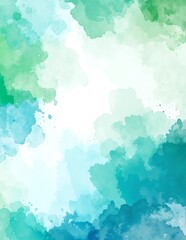 A serene watercolor painting depicting fluffy white clouds drifting across a vibrant blue sky, with soft brushstrokes creating a dreamy atmosphere.