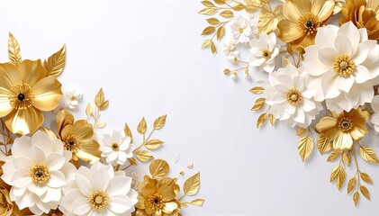 A stunning white and gold wallpaper featuring an elegant floral pattern, showcasing intricately designed flowers that add a touch of luxury and sophistication.