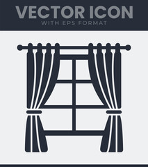 Window with curtains vector icon simple design