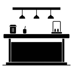 Modern bar counter with hanging lamps silhouette