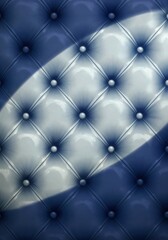 Obraz premium Luxurious Blue Tufted Leather: A close-up showcases a lavish blue leather with deep tufted design. The scene's elegance and texture suggest high-end luxury and sophisticated design.