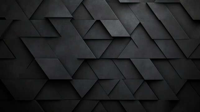 Dark geometric abstract background with overlapping layered triangles and parallelograms creating a textured modern pattern